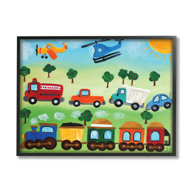 Planes, Trains and Automobiles Black Framed Giclee Texturized Art by nJoyArt