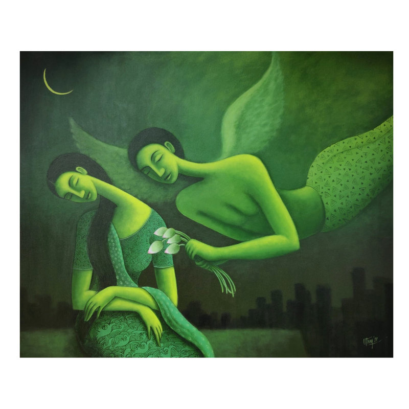 Le couple d'amoureux | Acrylique sur toile | Uttam Bhattacharya | Pour la décoration murale