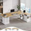 Bureau de direction de 198 cm avec classeur verrouillable, bureau en L avec prises électriques et paravent, blanc-816851900