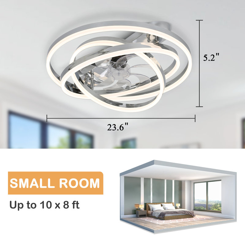 Ventilateur de plafond encastré 24 po avec éclairage à intensité variable réglable Herrada, Argent argent