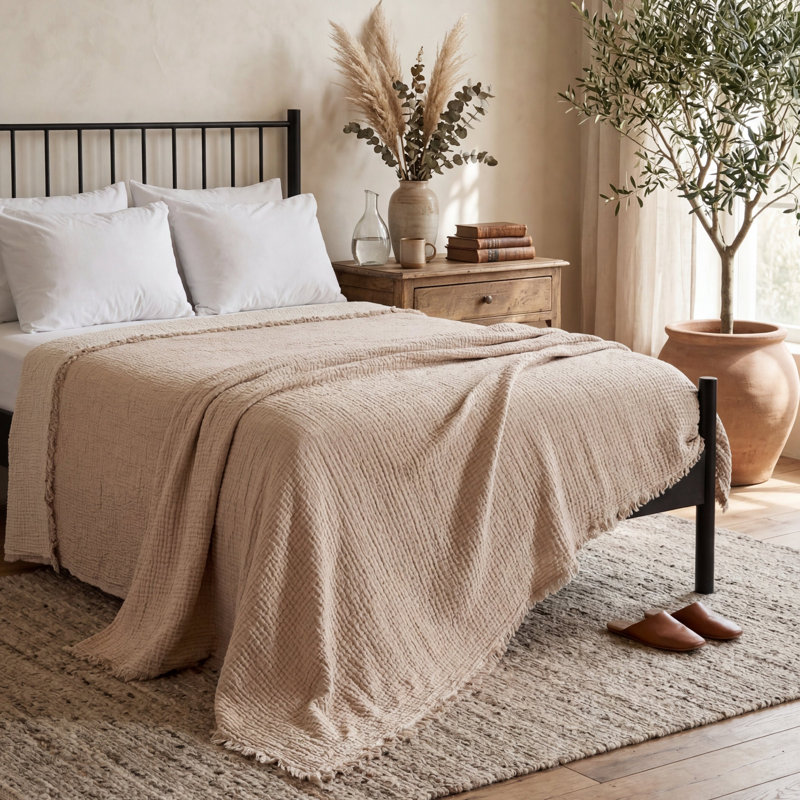 Couverture en gaze de coton 4 couches Soho Supersoft, White - Queen