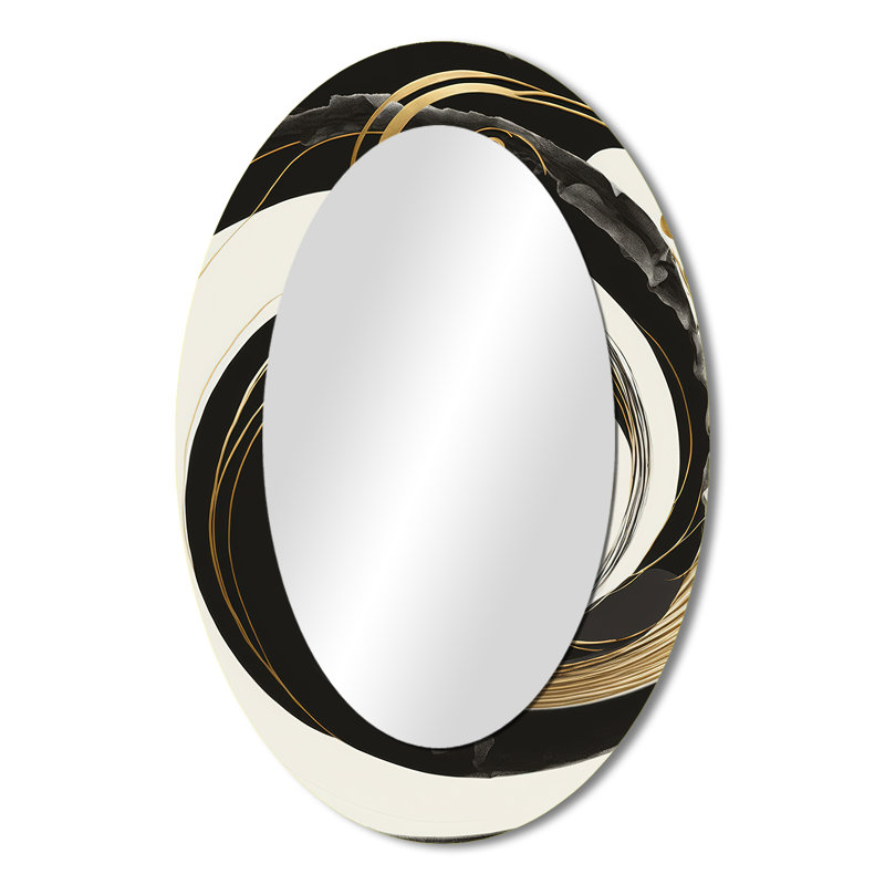 Black, Gold Blending Swirls II - Black Oval Wall Mirror Decor, 36" x 24"