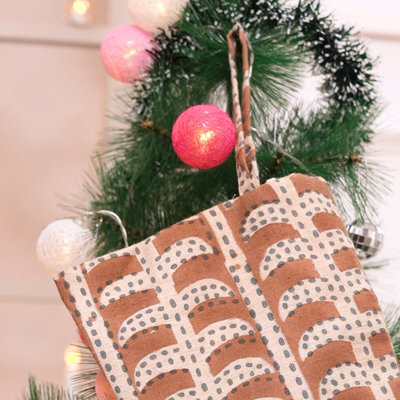  Chaussette de Noël imprimée à la main en lin écologique - Garud