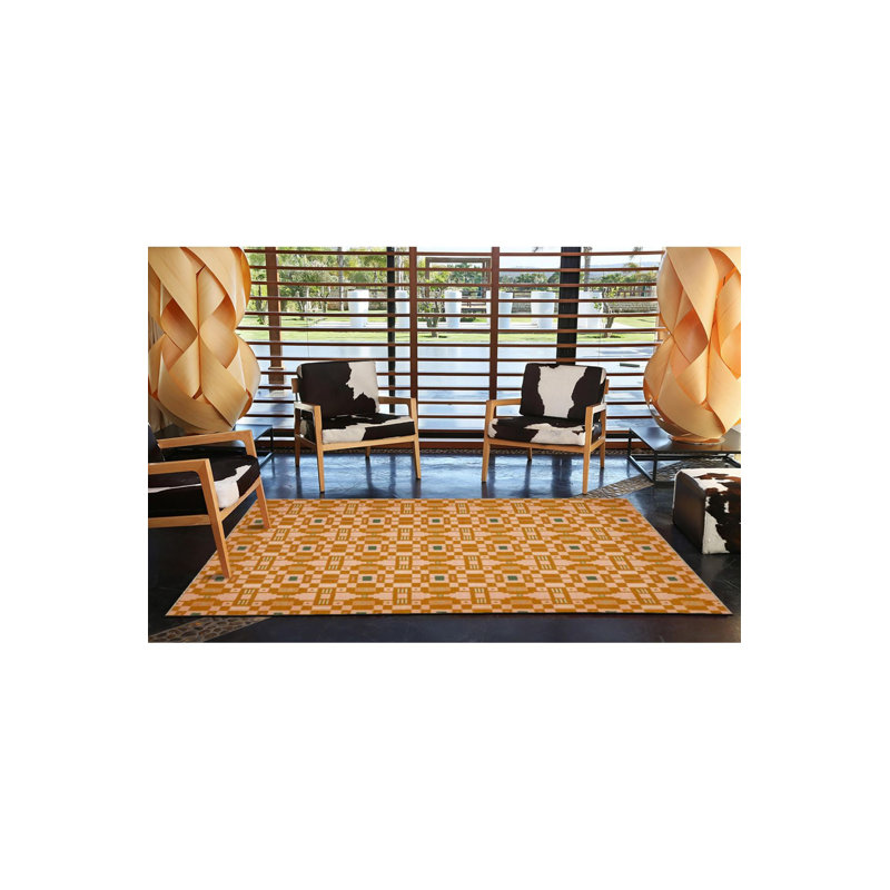 Tapis orange lavable à motifs géométriques multicolores, Tapis de couloir 3 pi 3 po x 6 pi 7 po inclus
