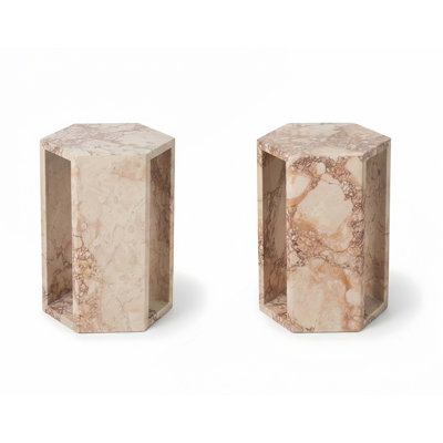 Table d'appoint en marbre naturel, table de bout hexagonale avec finition polie, socle en pierre géométrique moderne et table de chevet pour le salon