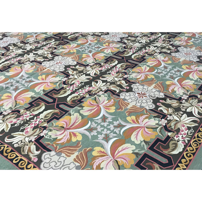 Hand-Knotted High-Quality Green and Green Area Rug