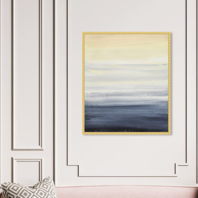 Blue and Yellow Abstract Strokes Farmhouse Framed Art Painting for Bathroom