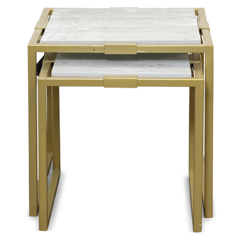 Tables gigognes en marbre - structure en laiton satiné