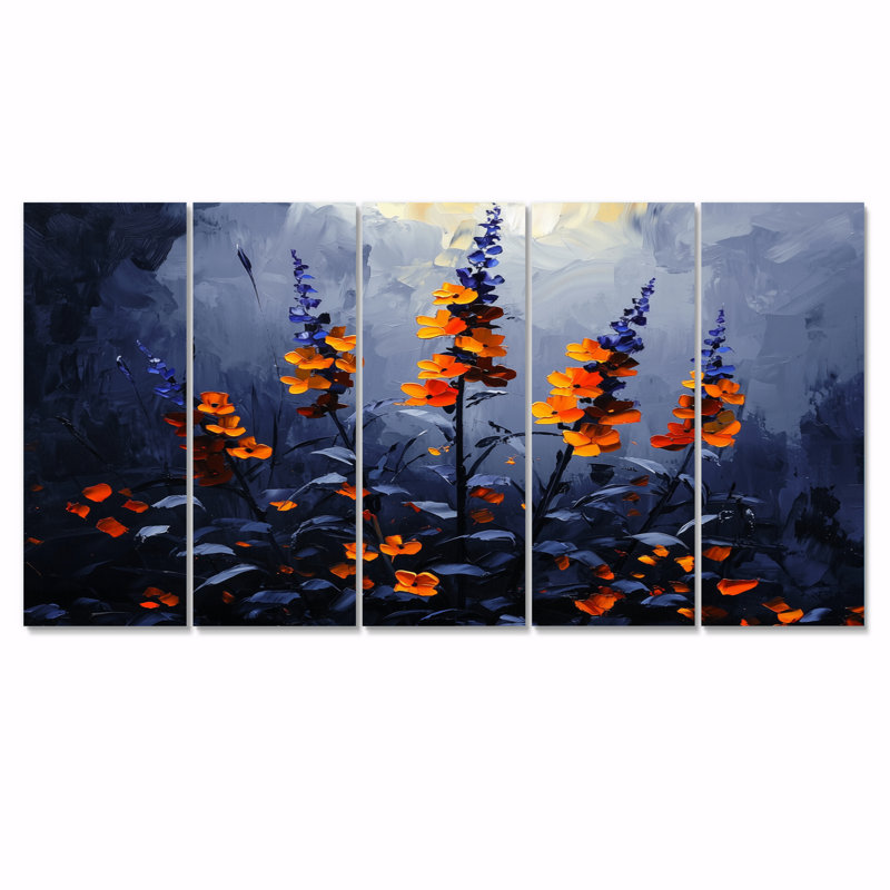 «Night Forest Plants In The Dark I» - Art mural - Ensemble de décorations d'art Wal, H 32 po x l 80 po, 5