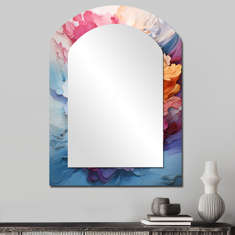 Rainbow Tides Abstraction - miroir unique asymétrique arc-en-ciel, grand miroir mural arqué traditionnel, impression d'art en métal
