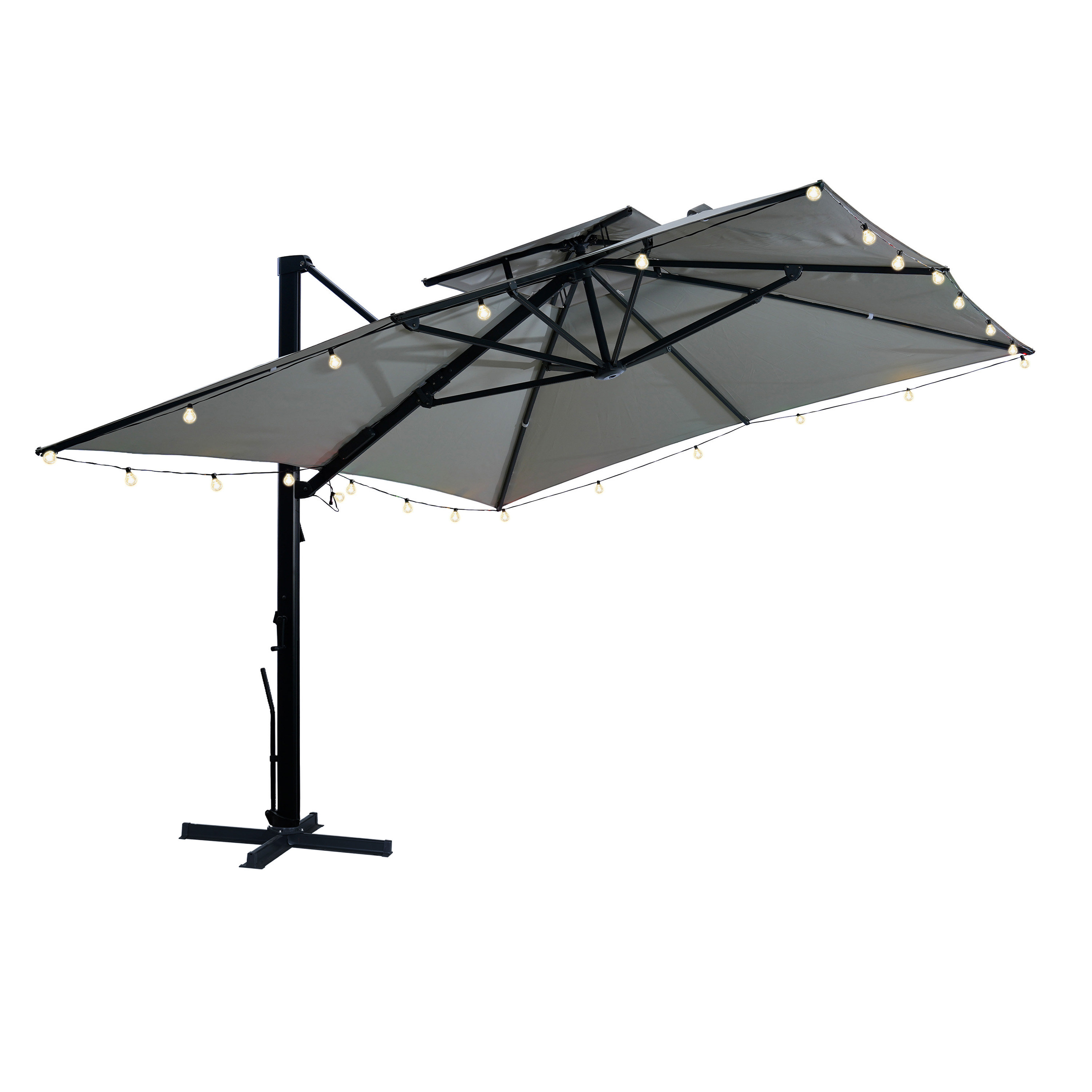 draped patio umbrella 10x10ft Umbrella, Deluxe Square Garden Umbrella, Beige quality reclaimed Eco Timber wood pole and a durable fiberglass frame Patio Market Umbrella with Tilt