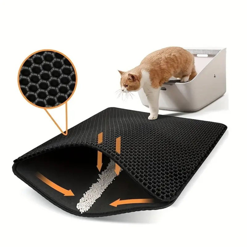 Tapis de litière antidérapant pour chat 29,53 * 21,65 * 0,39 po, H 0,39 po x l 29,53 po x H 21,65 po, Noir
