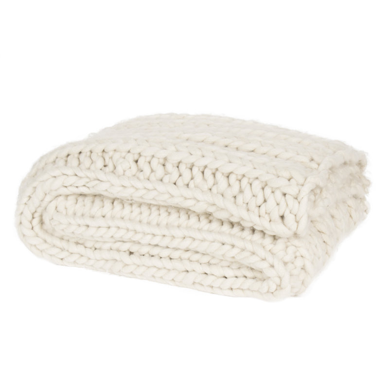 Chunky Knit Throw Blanket, Natural White
