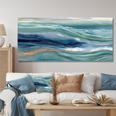Green Blue Abstract Liquid River - Coastal Wall Art, Green Coastal Canvas Print
