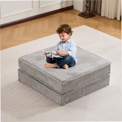 Canapé à compression Mahjong, canapé-lit convertible au sol, canapé modulaire modulaire désossé DIY, aucun assemblage requis, tissu polaire circulaire, 1 repose-pieds, gris clair