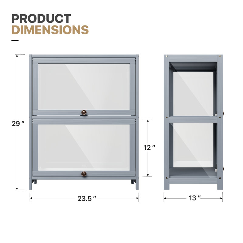 2-Tier Display Cabinet With Flip Up Door, Curio Cabinet Collection Display Case Showcase Bookshelf