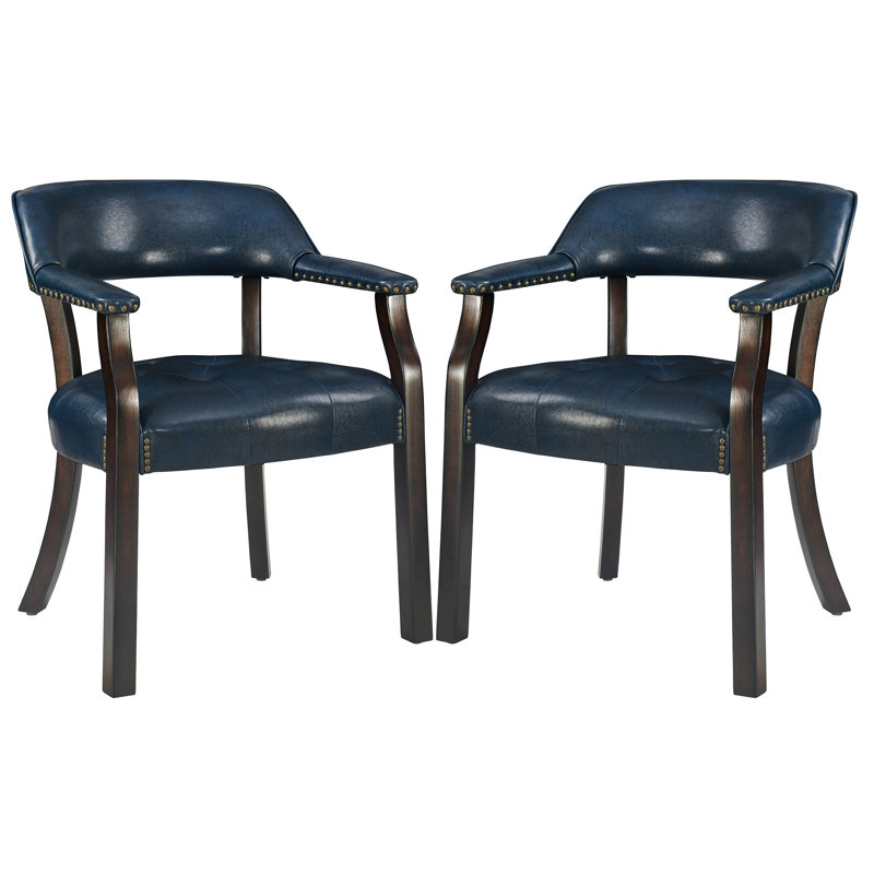 LUMERA Collection Tufted Arm Dining Chair Blue, Walnut, Blue