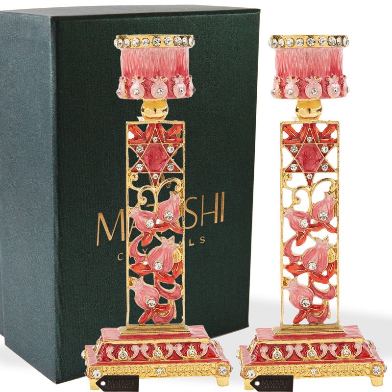 5.9'' H Pewter Tabletop Candlestick, Red