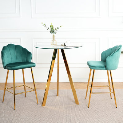 Velvet Bar Chairs And Table With Gold- Leg Supports, Ergonomic, Waterproof, 250-pound Load Capacity Structures, Water-, 250 Lbs Weight
