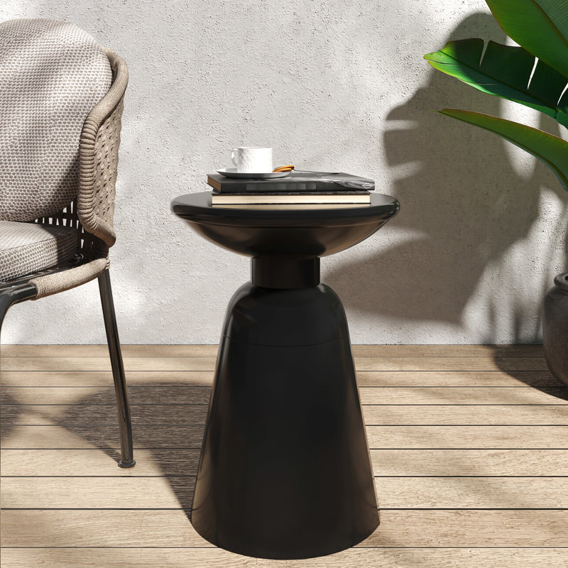 Grande table de bout d'extérieur moderne en métal - fer noir avec piédestal évasé et structure stable, 15 po x 15 po x 21,11 po, piédestal prêt à l'emploi, aucun assemblage requis