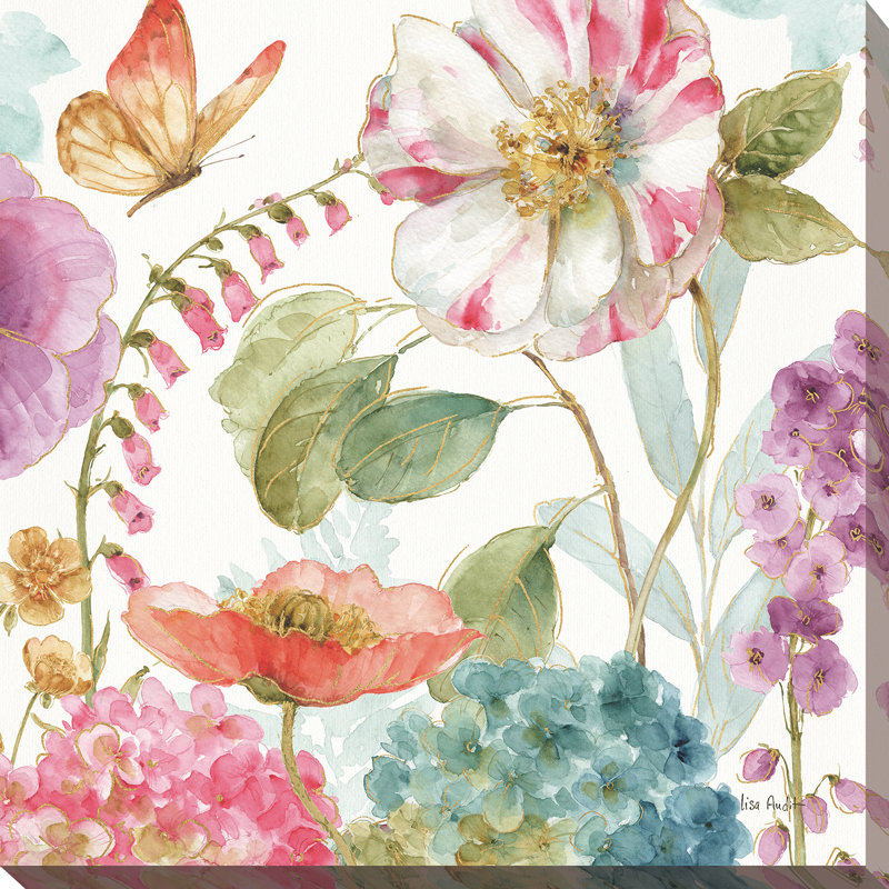 «Rainbow Seeds Flowers II», reproduction de peinture à l'aquarelle, H 28 po x l 28 po x P 1,5 po, Toile tendue