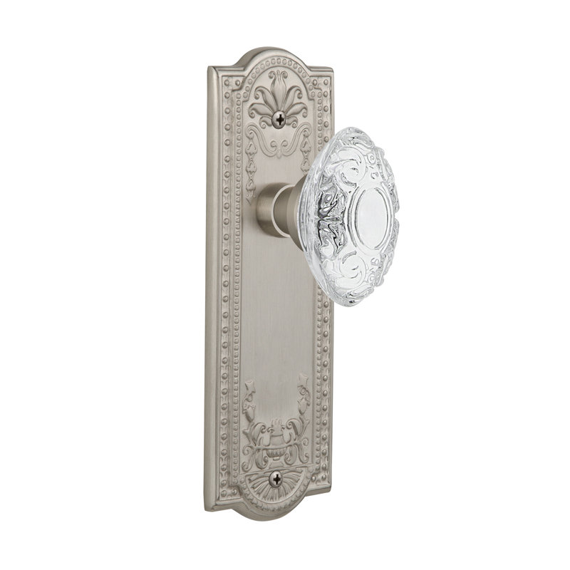 Plaque Meadows avec bouton victorien en cristal, Nickel satiné