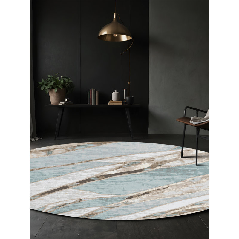 Machine Washable Brown Area Rug, Round 5'