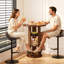 Table ronde à hauteur de bar avec rangement et repose-pieds, pub en bois pour bar à domicile, cuisine, petit espace, brun rustique-574942809