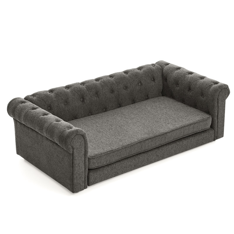 Chien moderne surélevé gris foncé, pour les chiens de grande taille et surdimensionnés, 55 po x 26,5 po x 17,5 po, 40,05 lb, lit pour animal de compagnie facile à nettoyer et confortable en lin, capacité de poids de 130 lb