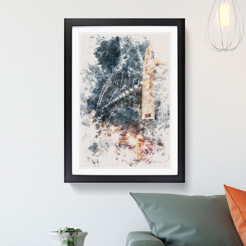Sydney Harbour Bridge Australia - Picture Frame Painting Print, 33cm H x 24cm W x 2cm D, Black Framed