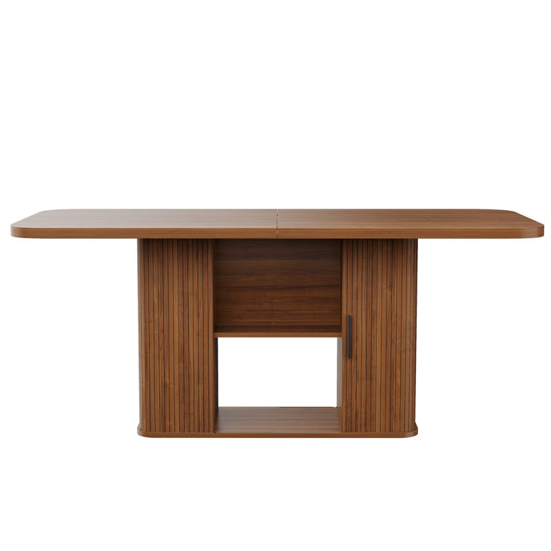 70in Dining Table for 4-8, Expandable Dining Leisure Table with Storage Shelves, 1.38" Thick Top, Scratch-Resistant, Natural Wood Finish, Multi-Use for Dining Room Kitchen Office, Walnut Finish