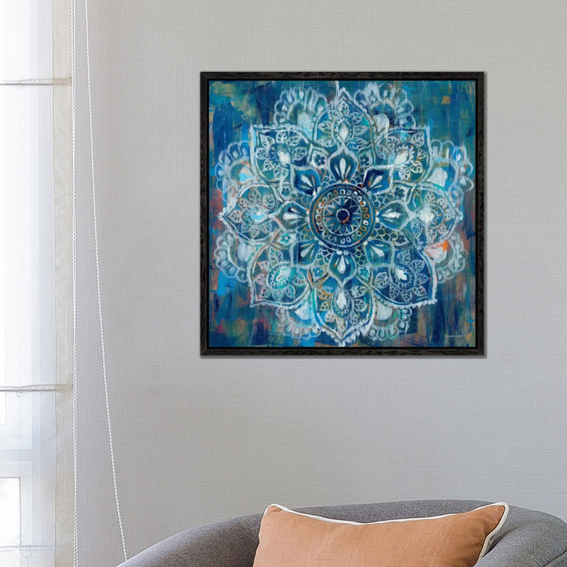 Mandala In Blue II by Danhui Nai - Print on Canvas, 45.72 cm H x 45.72 cm W, Black Floater Framed