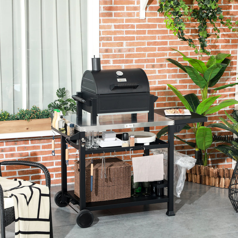 Chariot de travail mobile pour l'extérieur, table d'appoint pliable en acier inoxydable 46 po x 21,75 po