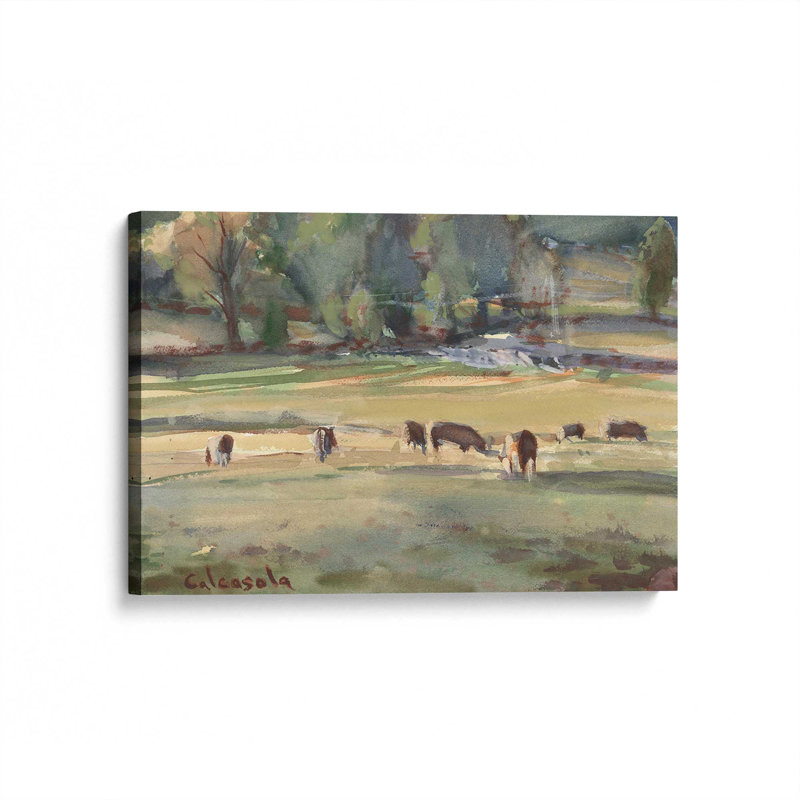 «Grazing Cows» par Stephen Calcasola, reproduction d'art sur toile, H 30 po x l 40 po, Toile tendue, Ne s’applique pas