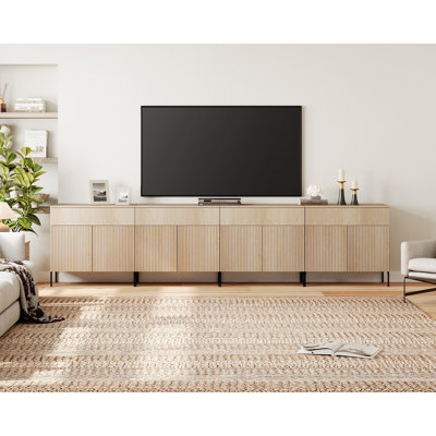 Union Rustic 126" Long Modern Reeded TV Stand With Doors, Entertainment Center With Shelf, Wooden TV Console With Drawers For Living Room by WAMPAT