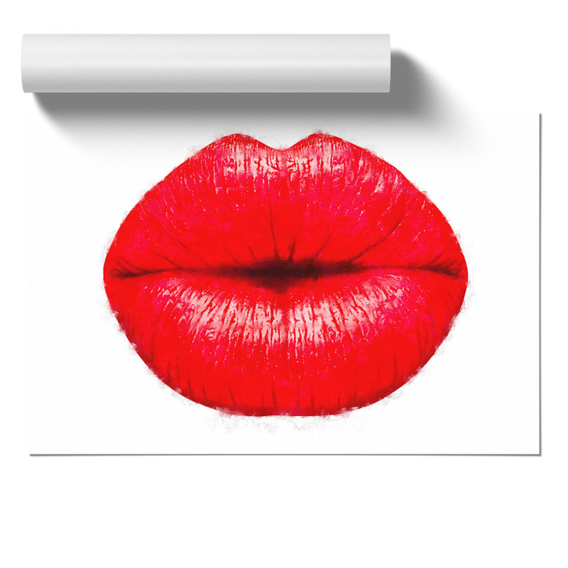 Red Lips Kiss Painting - Frameless Print, 42cm H x 59cm W x 0.1cm D