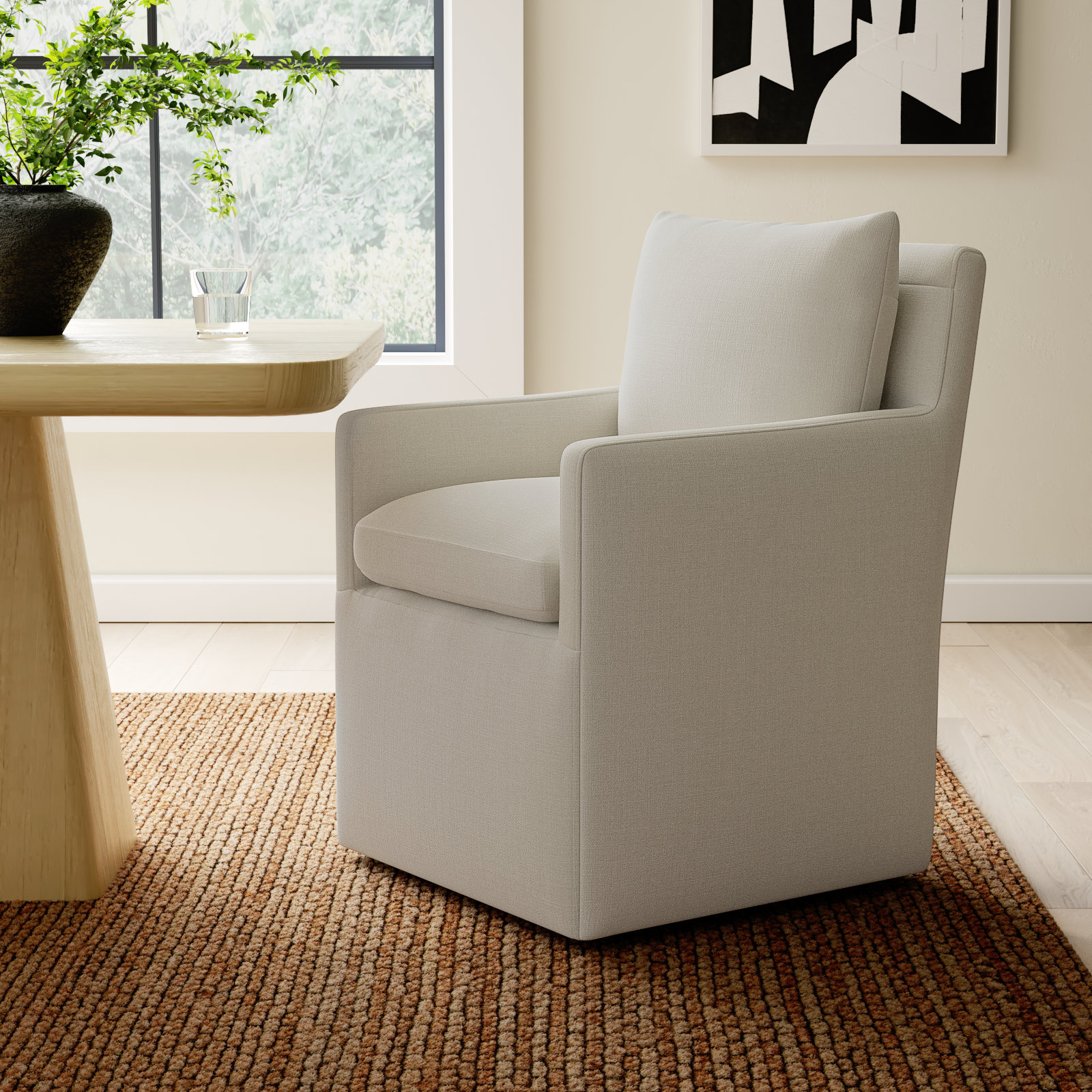 Alayaa Performance Upholstered Armchair with Casters, Effie Linen Performance Linen