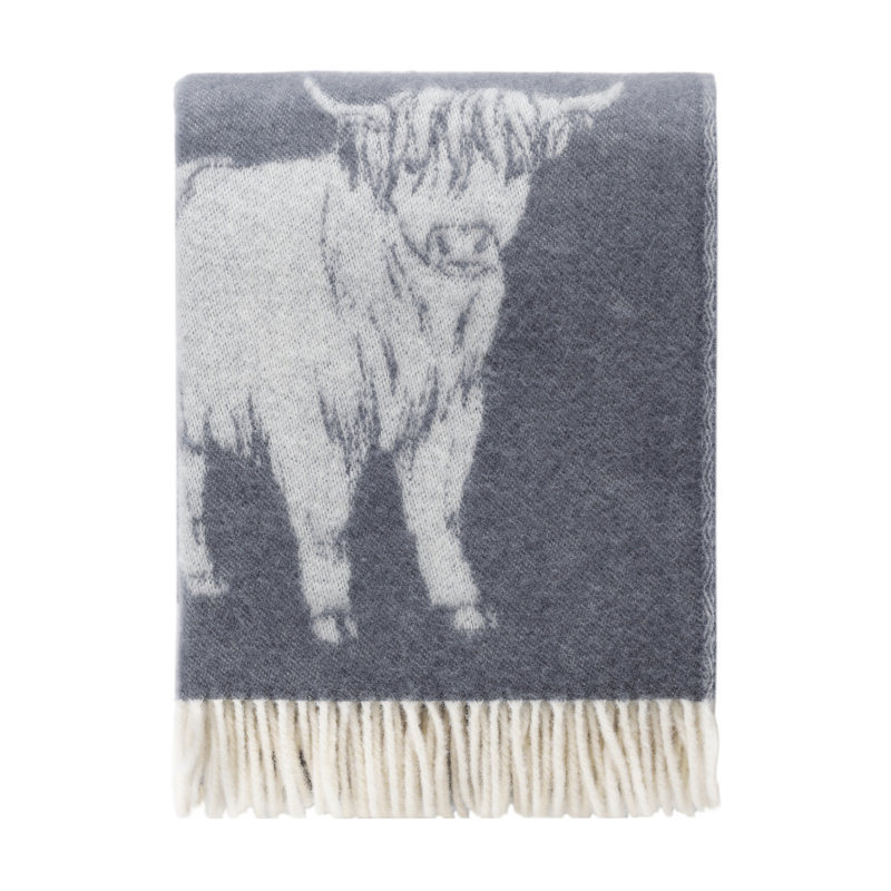 Highland Cow Wool Throw, Grey