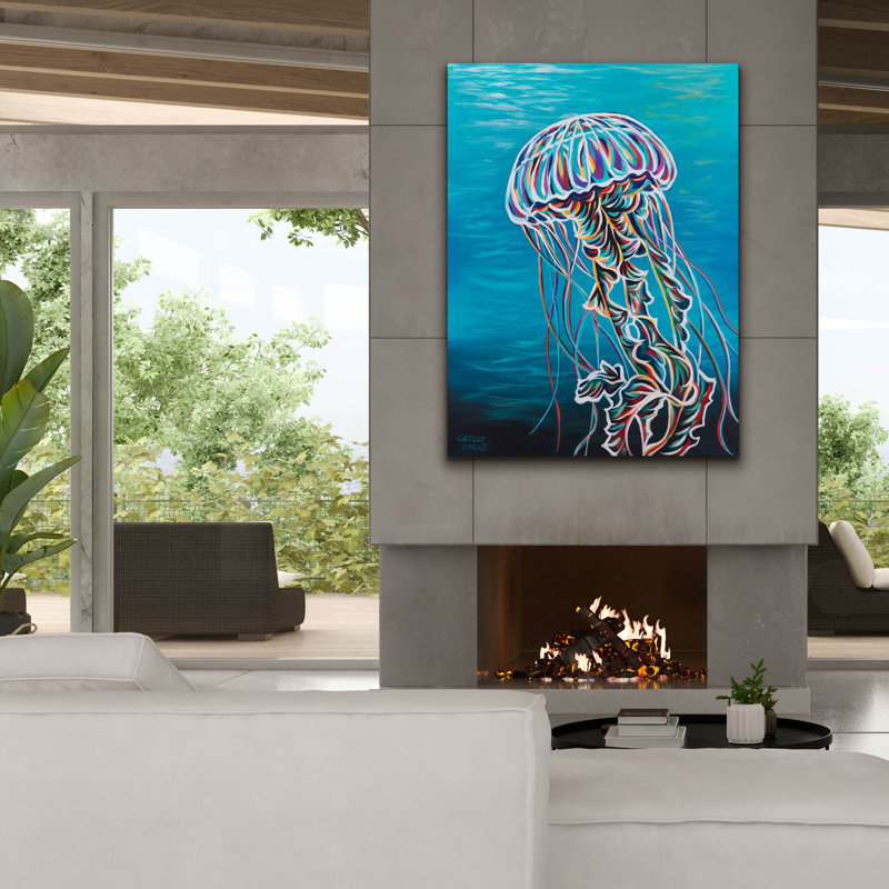 «Colorful Jellyfish 2» par Carolee Vitaletti, art mural sur toile, H 54 po x l 40 po x P 1,5 po