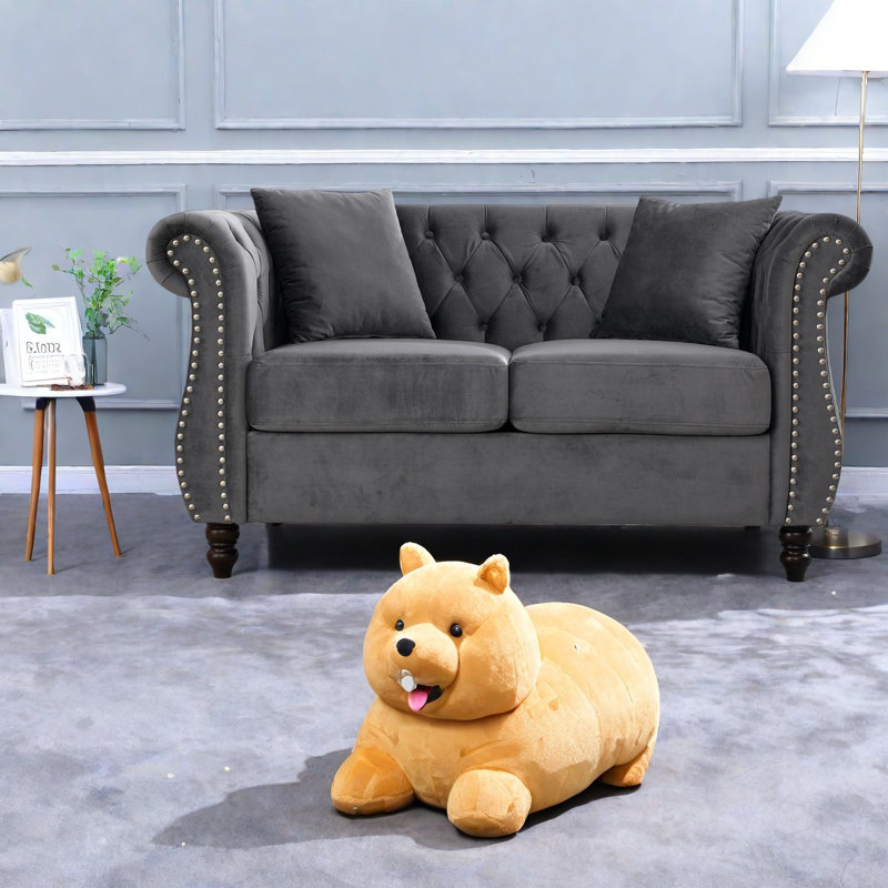 Causeuse Chesterfield à compression en velours gris 58,8 pouces pour la maison