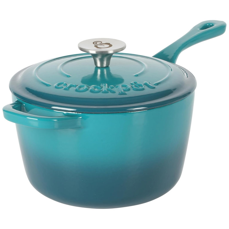 Martha Stewart Everyday Rexford 2.6 Quart Ceramic Nonstick Aluminum Saucepan with Lid in Linen, Teal/Silver