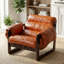 Fauteuil Mid-Century en bois massif et similicuir huilé de 33,5 po de largeur-1177335048