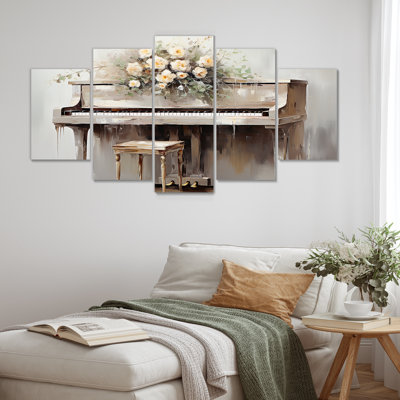 «White Timeless Floral Piano - Music Multipanel», ensemble d'art mural
