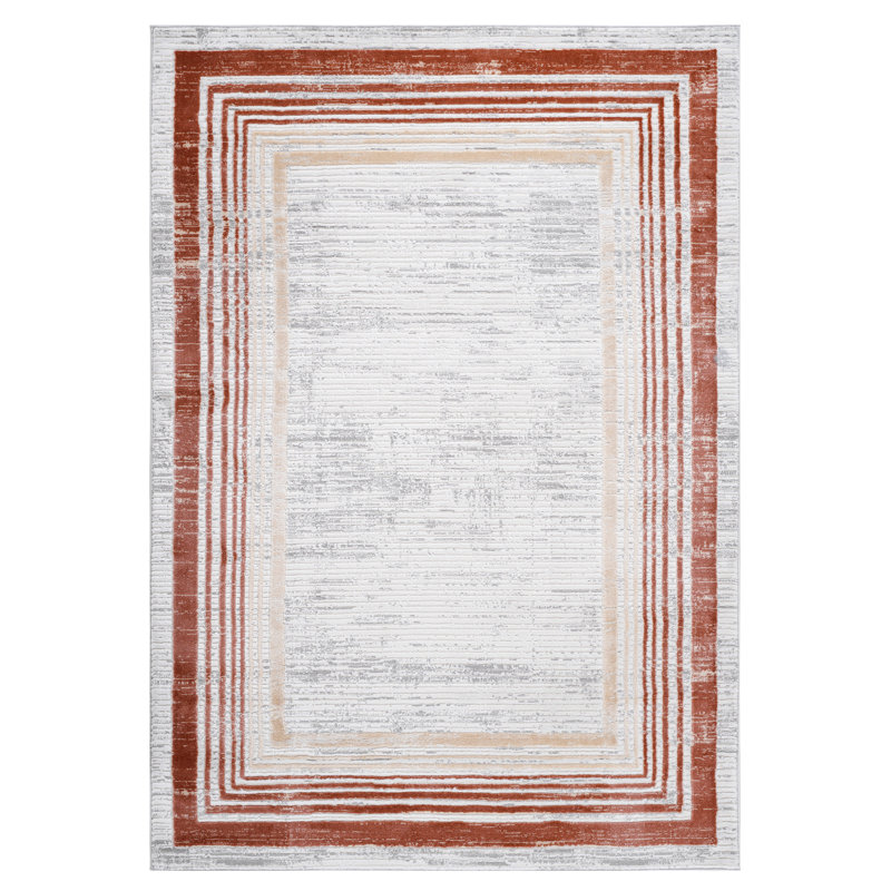 Collection Ivory/Bordered Non-Shedding Living Room Bedroom Dining Home Office Stylish And Stain Resistant Area Rug