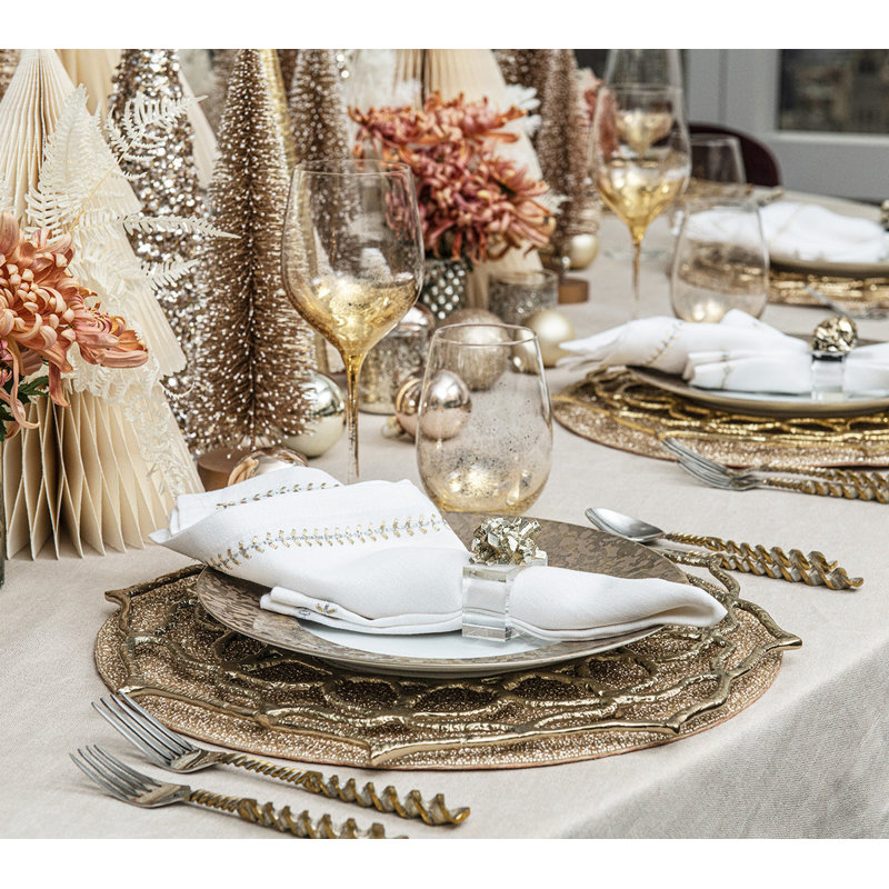 Herringbone Linen Napkin, White/Gold/Silver