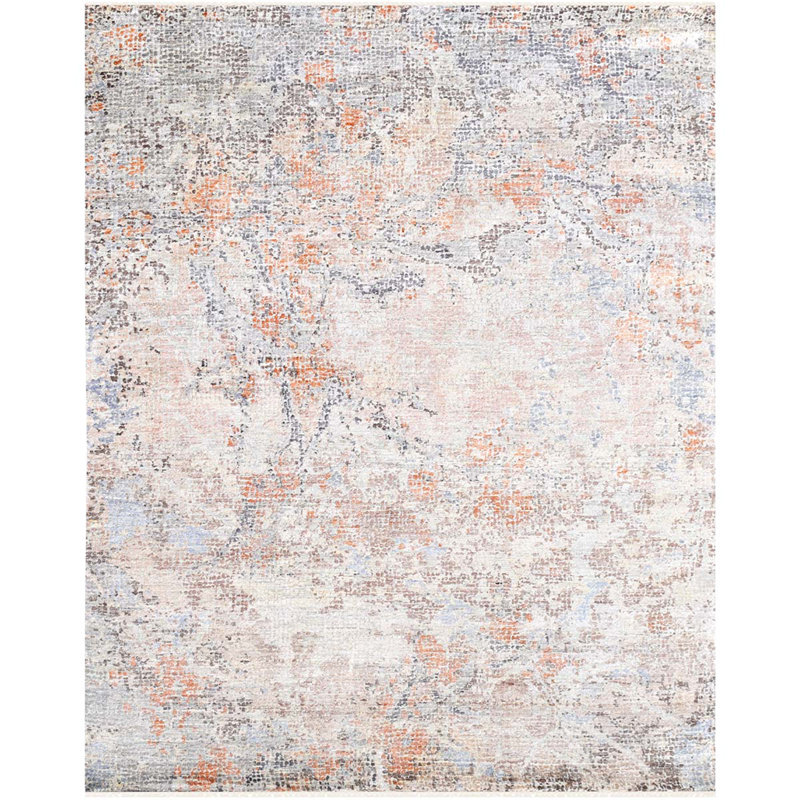 Tapis gris foncé et rouille de haute qualité noué à la main, Rectangle 6 pi x 9 pi