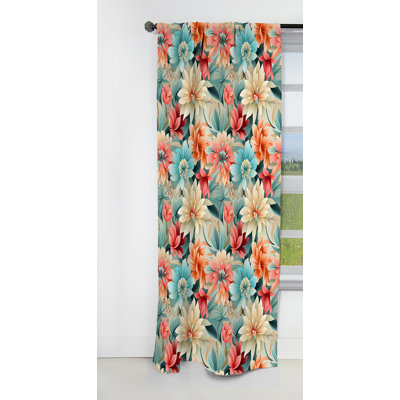 Coral Timeless Garden Flourish I - Rideau floral - Rideau floral occultant en velours - 1 panneau