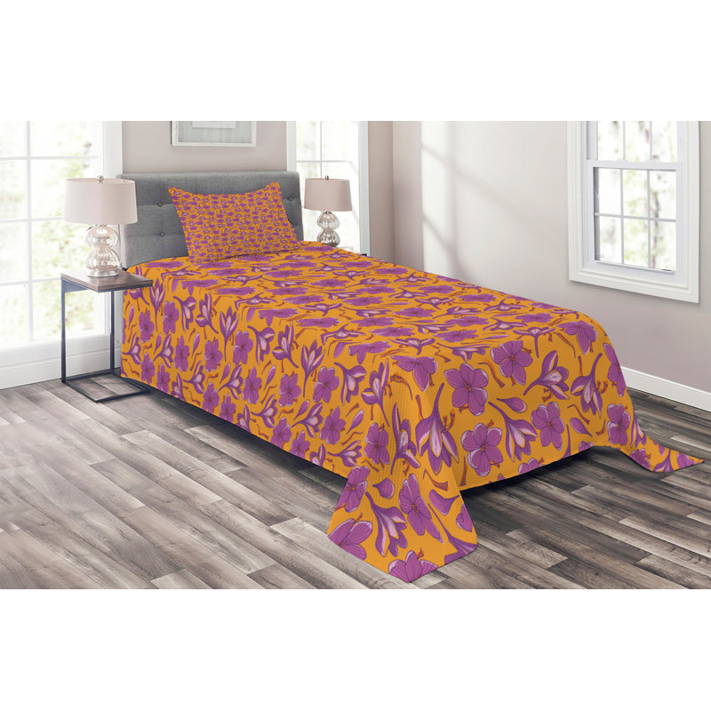 Farmhouse / Country Polyester Floral Coverlet, Twin Bedspread + 1 Sham