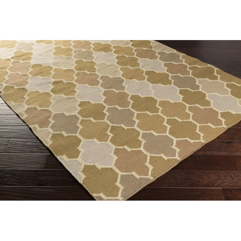 Tapis brun / beige en laine tissée à la main Crispin, Rectangle 5 pi x 8 pi