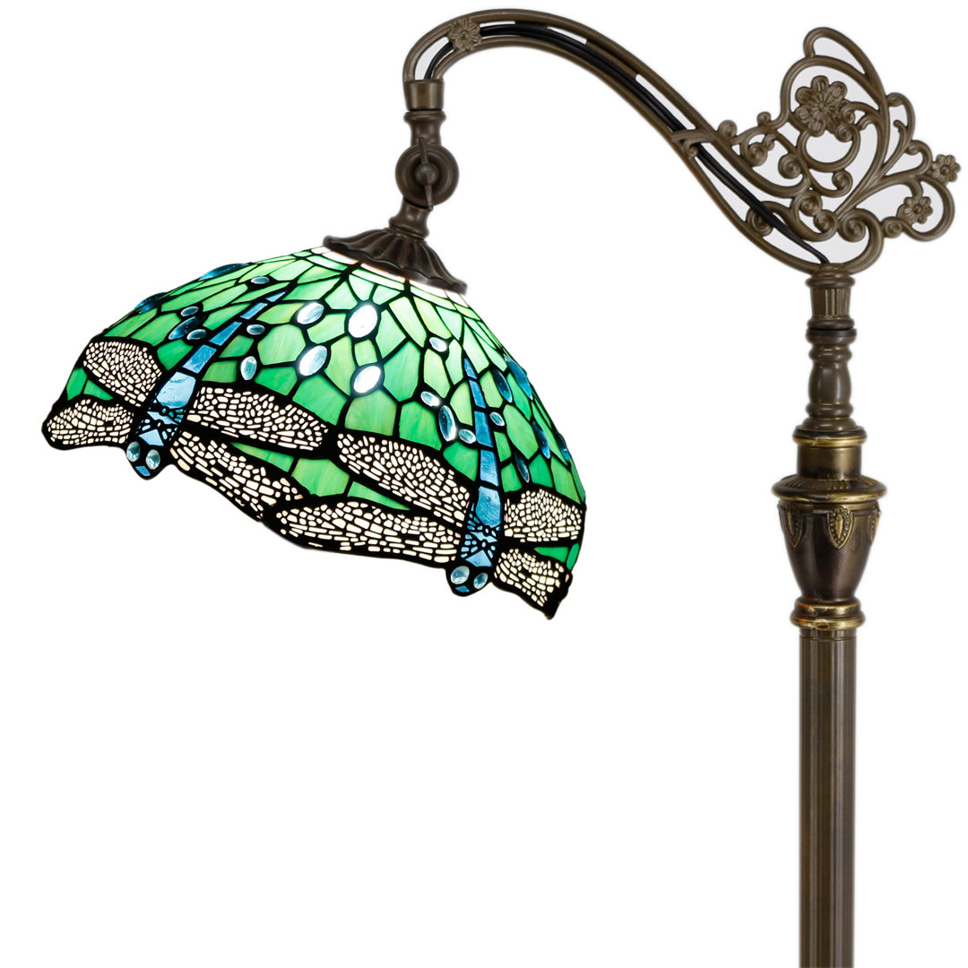 Tiffany Floor Lamp 66" Tall Green Dragonfly Stained Glass Adjustable Arched Gooseneck Standing Lamp Canora Grey